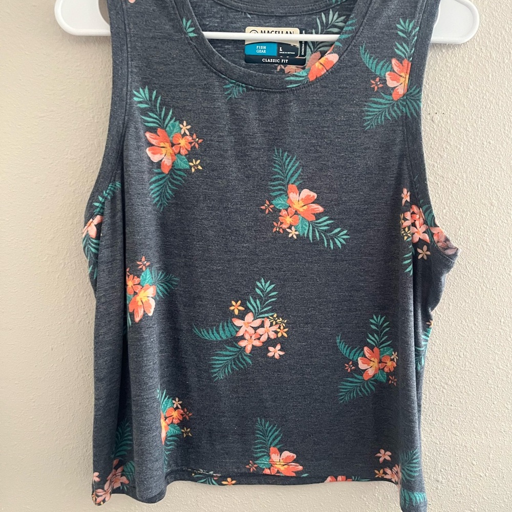 Magellan Outdoors Floral Tank Top - Gray with Orange and Green